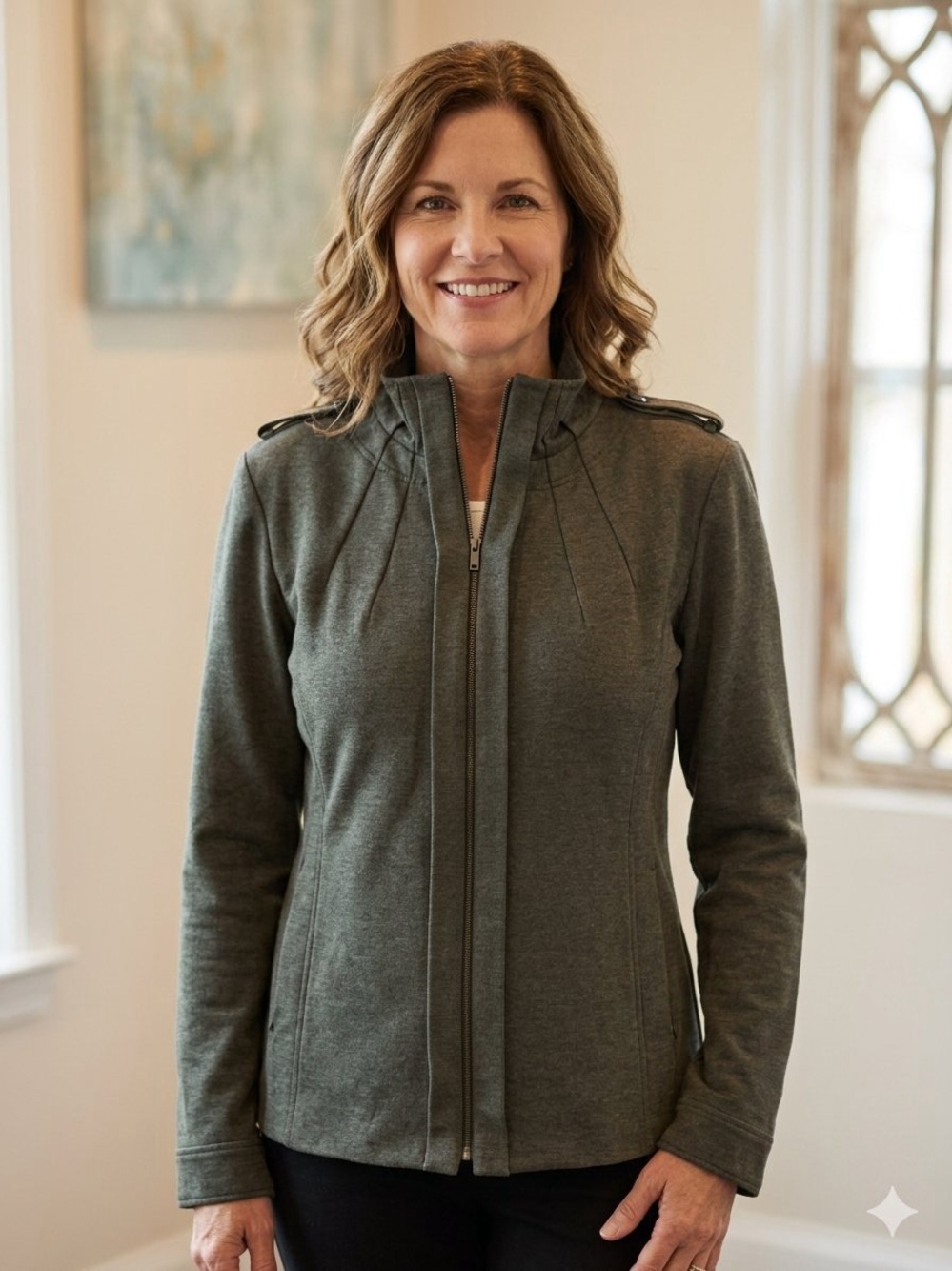 Elie Tahari Olive Green Zip-Front Utility Jacket XL
